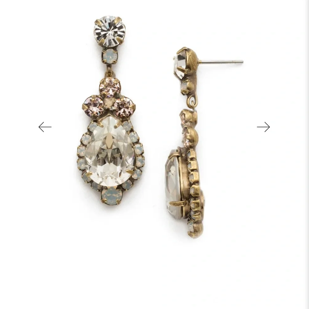 Central Teardrop Dangle Earrings Antique Look - Picture 4 of 4